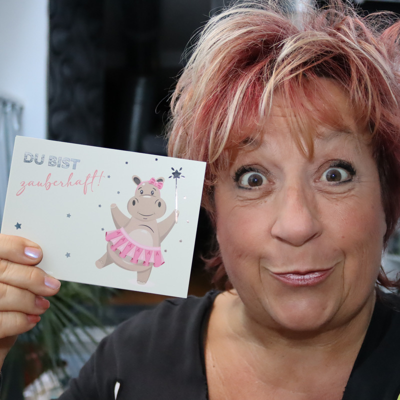 happy Hippo Postkarte, www.makeupcoach.com