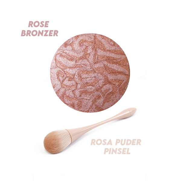 Rosa Puder Pinsel mit Rosa Bronzer mit Glitzer, www.makeupcoach.com